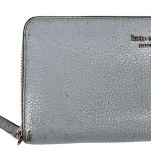 Kate Spade New York Zip-Around Leather Wallet – Light Blue Preowned with Flaws